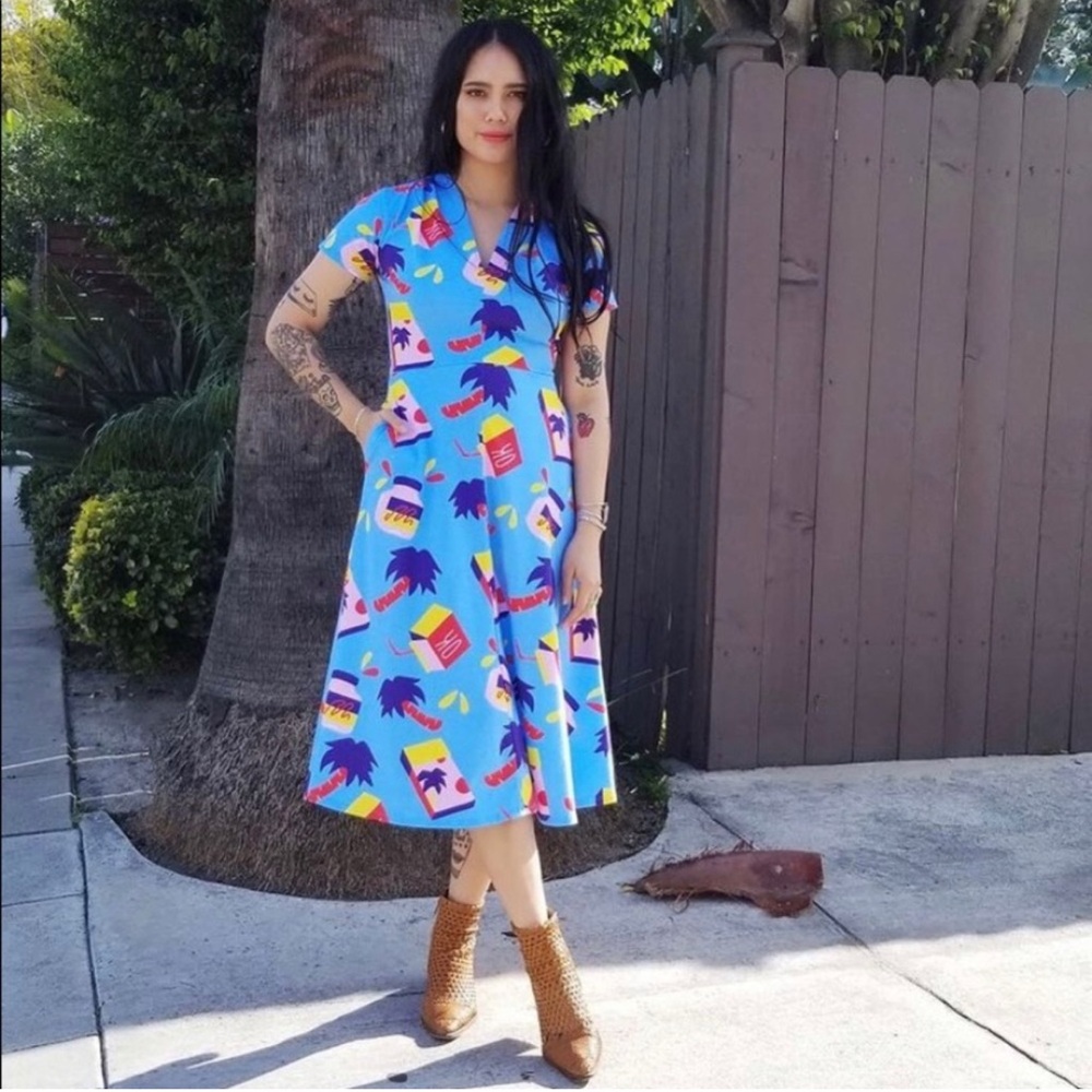 Nooworks Greta Snacks Dress Blue Tropical Print Women's Dress